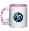 Mug with a colored handle The astronaut and the moon light-pink фото