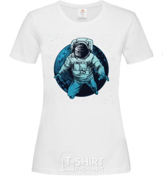 Women's T-shirt The astronaut and the moon White фото