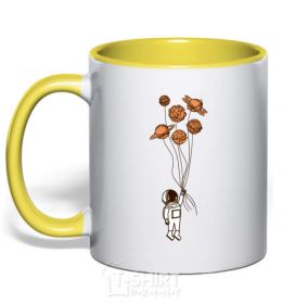 Mug with a colored handle SHY GIRL yellow фото