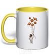 Mug with a colored handle An astronaut with balls of planets yellow фото