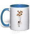 Mug with a colored handle An astronaut with balls of planets royal-blue фото