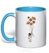 Mug with a colored handle An astronaut with balls of planets sky-blue фото