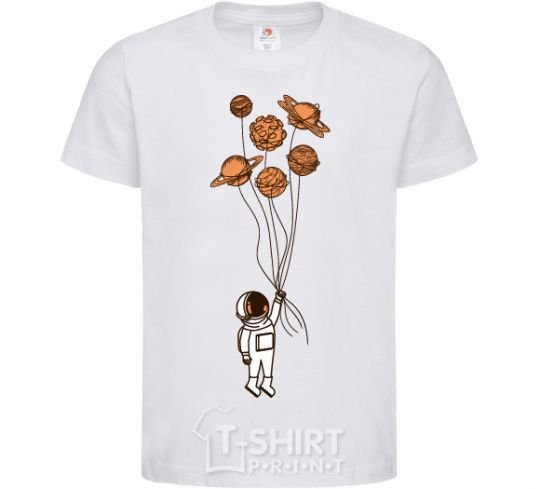 Kids T-shirt An astronaut with balls of planets White фото