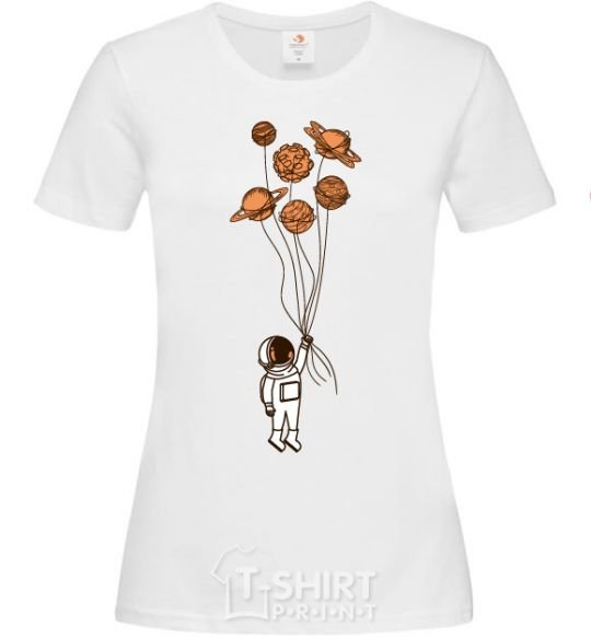 Women's T-shirt An astronaut with balls of planets White фото