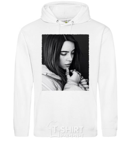 Мужская толстовка (худи) Billie Eilish bw Белый фото