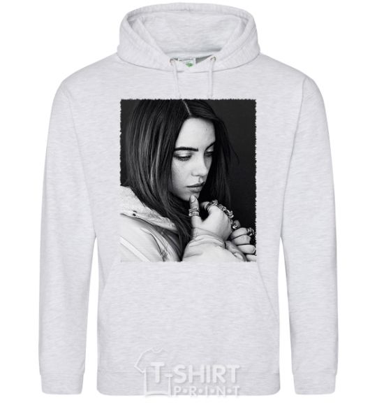 Мужская толстовка (худи) Billie Eilish bw Серый меланж фото