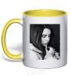 Mug with a colored handle Billie Eilish bw yellow фото