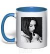 Mug with a colored handle Billie Eilish bw royal-blue фото