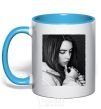 Mug with a colored handle Billie Eilish bw sky-blue фото