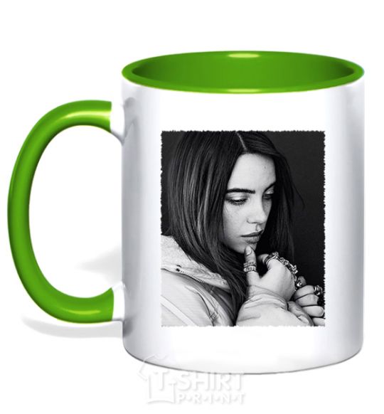 Mug with a colored handle Billie Eilish bw kelly-green фото