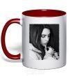 Mug with a colored handle Billie Eilish bw red фото