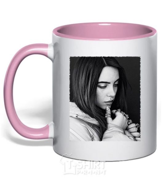 Mug with a colored handle Billie Eilish bw light-pink фото