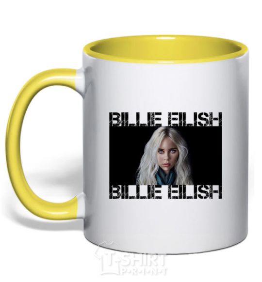 Mug with a colored handle Billie Eilish promo yellow фото