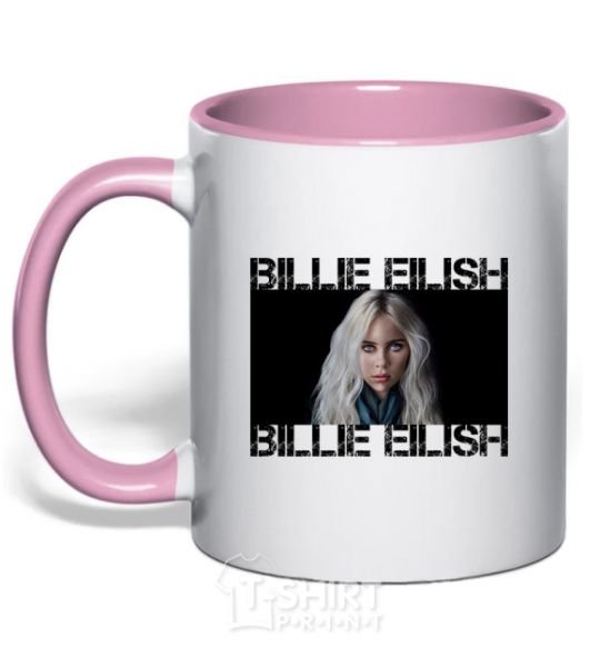 Mug with a colored handle Billie Eilish promo light-pink фото