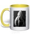 Mug with a colored handle Billie Eilish yellow фото