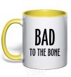 Mug with a colored handle Bad to the bone yellow фото