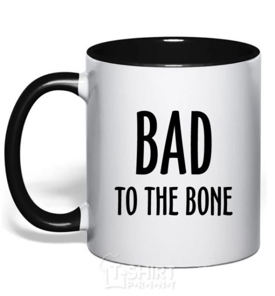 Mug with a colored handle Bad to the bone black фото