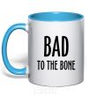 Mug with a colored handle Bad to the bone sky-blue фото