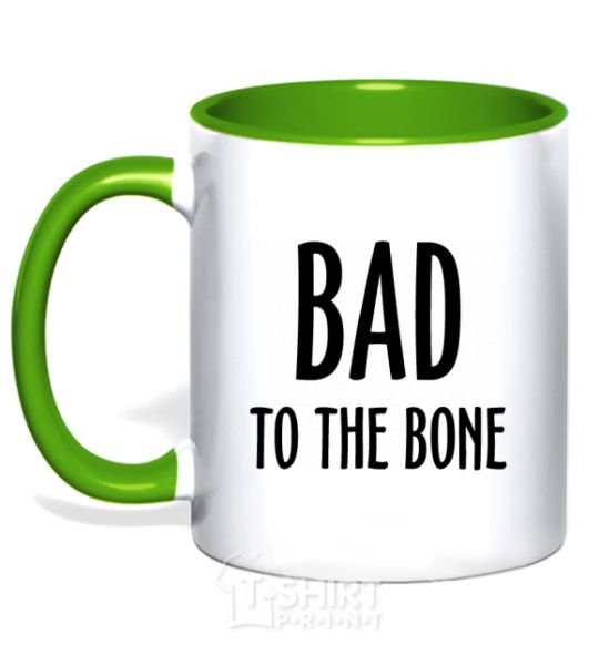 Mug with a colored handle Bad to the bone kelly-green фото