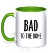 Mug with a colored handle Bad to the bone kelly-green фото