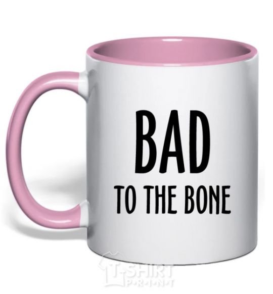 Mug with a colored handle Bad to the bone light-pink фото