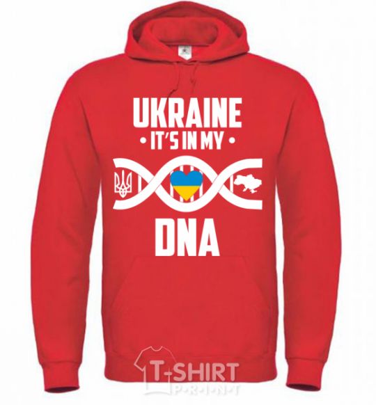 Мужская толстовка (худи) Ukraine it's my DNA Ярко-красный фото