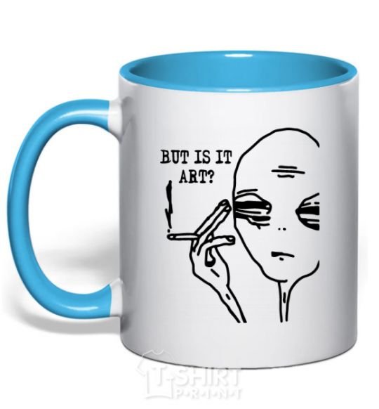 Mug with a colored handle But is it art sky-blue фото