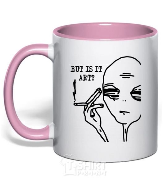 Mug with a colored handle But is it art light-pink фото