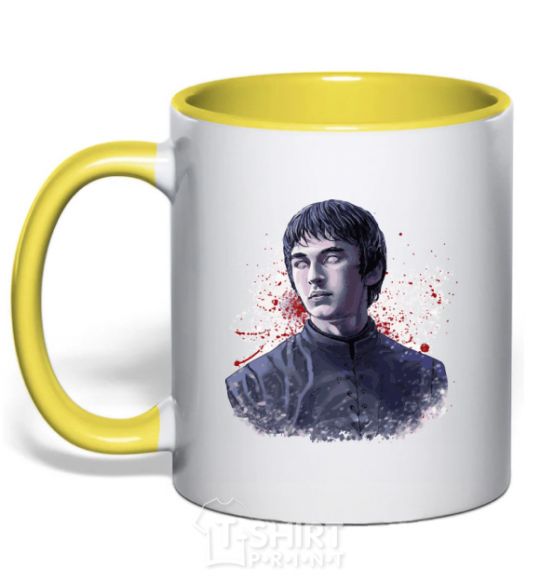 Mug with a colored handle Bran art yellow фото