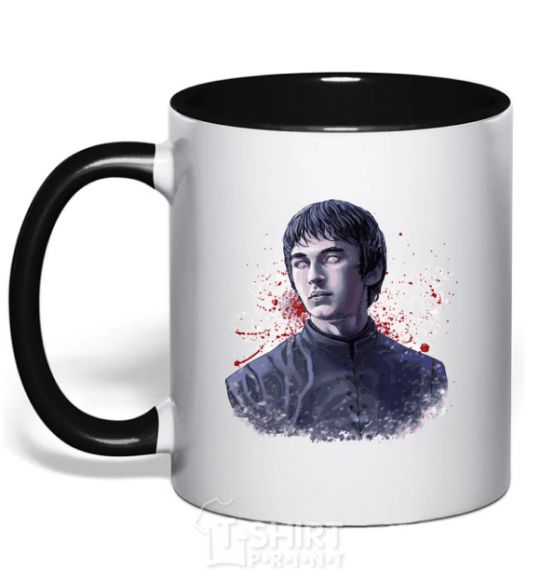 Mug with a colored handle Bran art black фото