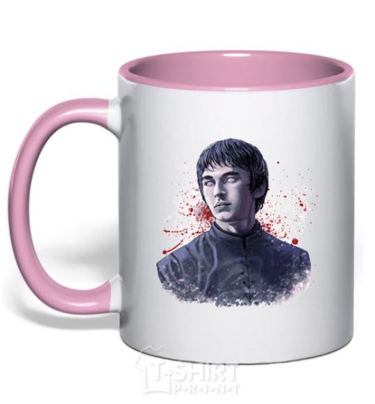 Mug with a colored handle Bran art light-pink фото