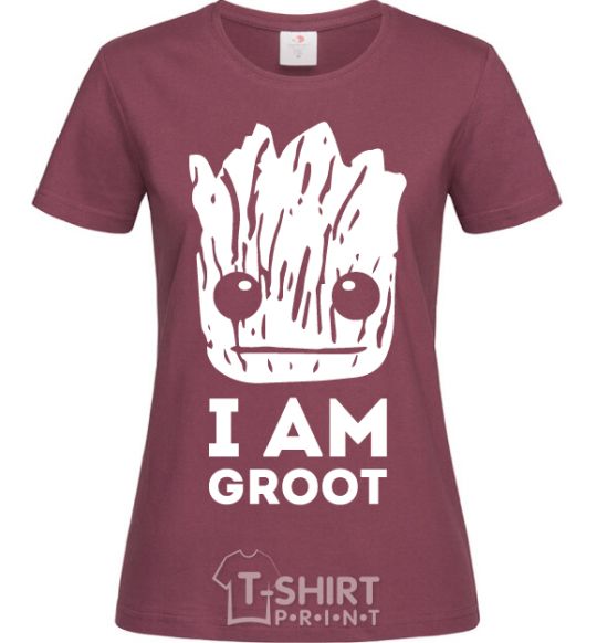 Women's T-shirt I'm Groot wh burgundy фото