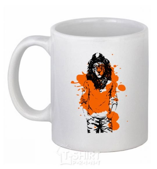 Ceramic mug A lion in a cap White фото