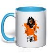 Mug with a colored handle A lion in a cap sky-blue фото