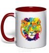 Mug with a colored handle Lioness red фото