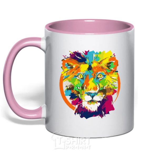 Mug with a colored handle Lioness light-pink фото