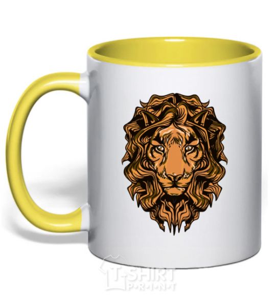 Mug with a colored handle Lion's head yellow фото