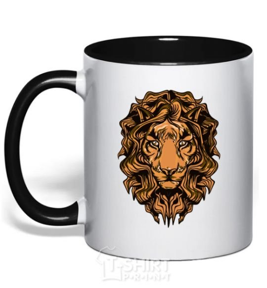 Mug with a colored handle Lion's head black фото