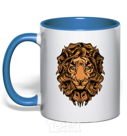 Mug with a colored handle Lion's head royal-blue фото