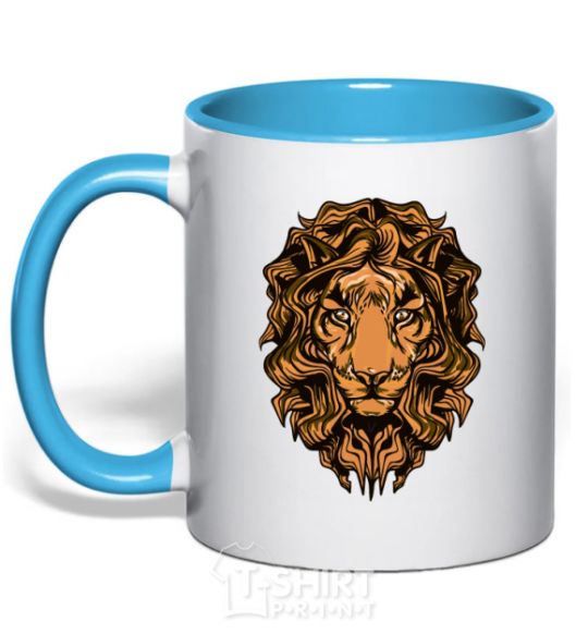 Mug with a colored handle Lion's head sky-blue фото