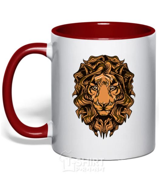 Mug with a colored handle Lion's head red фото