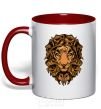 Mug with a colored handle Lion's head red фото