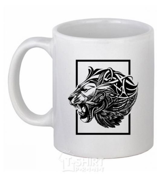 Ceramic mug Tiger frame black White фото