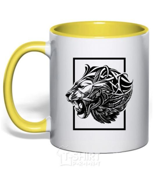 Mug with a colored handle Tiger frame black yellow фото