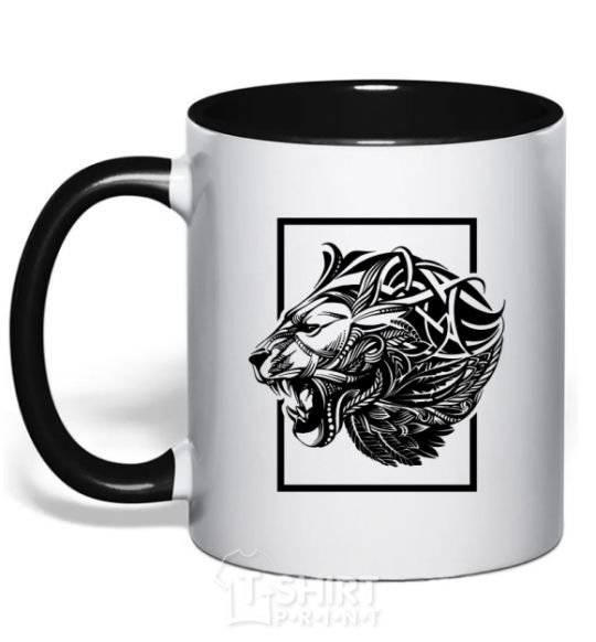 Mug with a colored handle Tiger frame black black фото