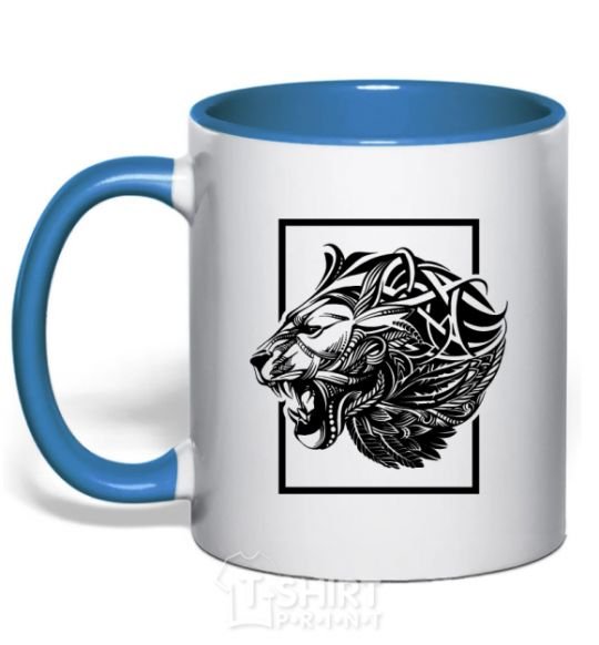 Mug with a colored handle Tiger frame black royal-blue фото