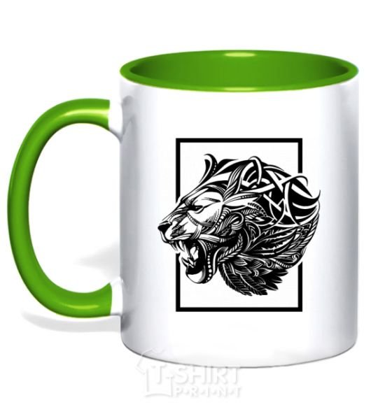 Mug with a colored handle Tiger frame black kelly-green фото