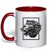 Mug with a colored handle Tiger frame black red фото