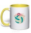 Mug with a colored handle A volleyball with roses yellow фото