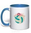 Mug with a colored handle A volleyball with roses royal-blue фото